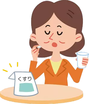帯状疱疹治療薬を服用する女性イラスト