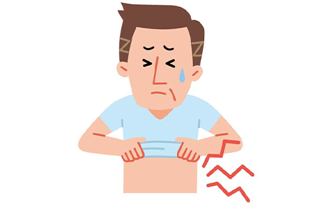 衣服が触れただけでも痛みを感じる男性イラスト