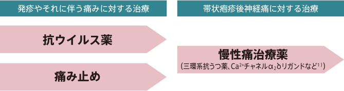 帯状疱疹の治療法は、発疹やそれに伴う痛みに対する治療と、帯状疱疹後神経痛に対する治療に分かれます